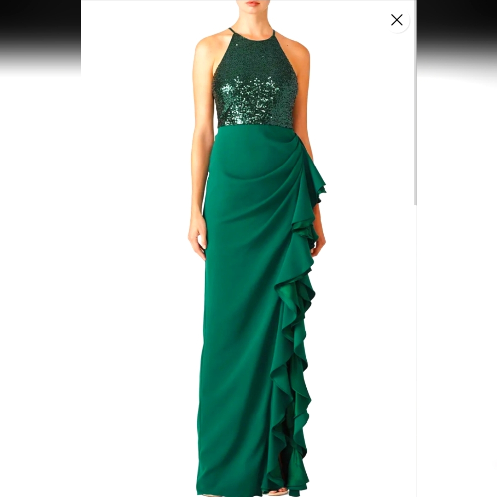 Badgley Mishka Green Sequin Gown Size 16